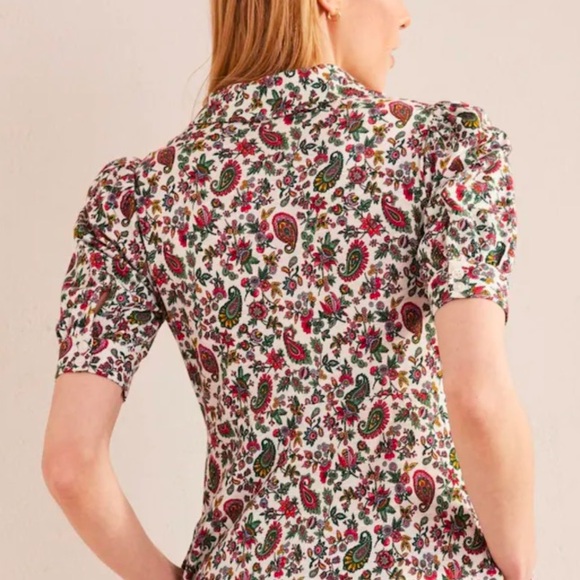 Boden Button Jersey Mini Tee Dandelion Paisley Print Casual Dress Size US 10 - Picture 3 of 16